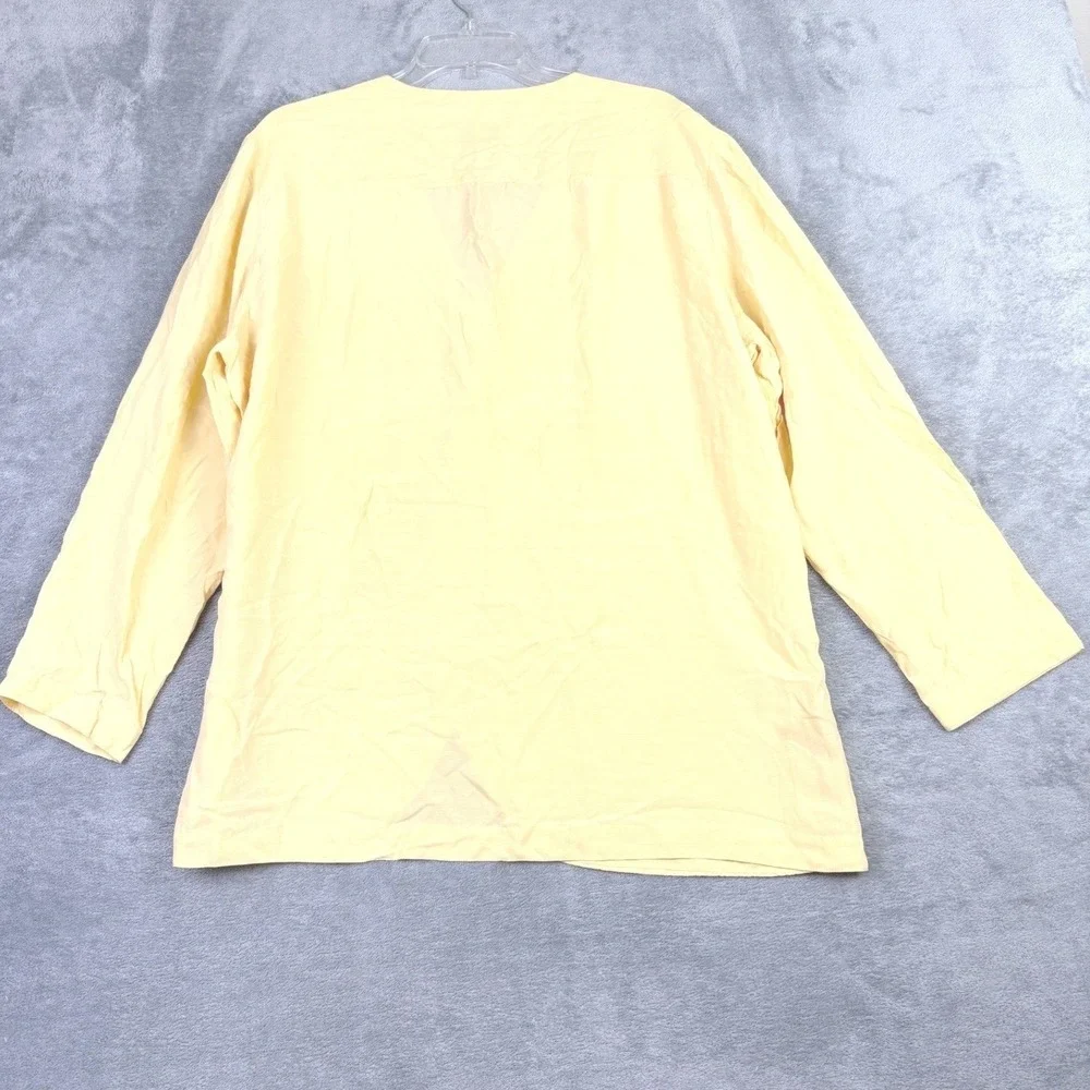 Eileen Fisher M L Yellow‎ Silk Button Front Blouse Tunic Long Sleeve Minimalist